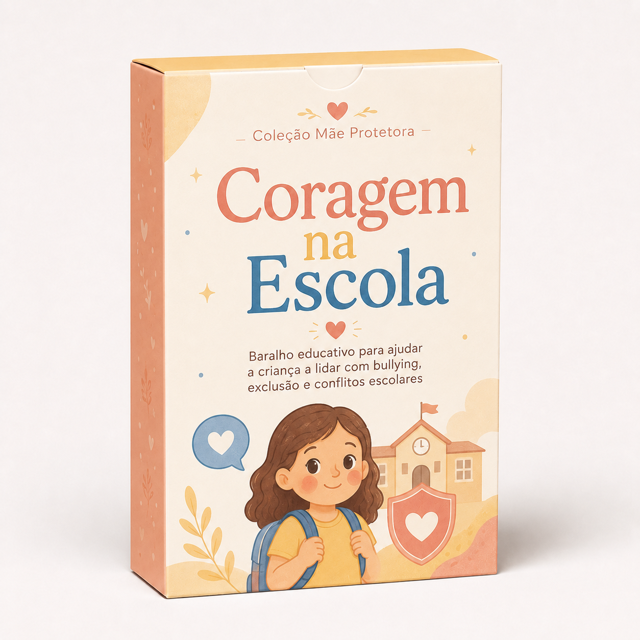 Carta ilustrada do baralho Coragem na Escola, com duas crianças se apoiando